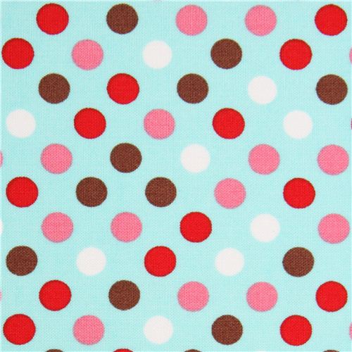 aqua Robert Kaufman white pink brown red dot fabric Spot On Fabric by