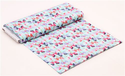 aqua blue carousel horse glitter animal fabric Timeless Treasures  4