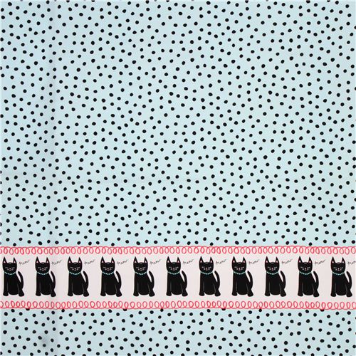 aqua blue cat stripe & dots border fabric by Michael Miller USA Fabric