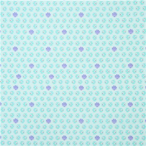 aqua blue fish shell sea animal fabric by Timeless Treasures 3