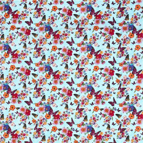 aqua blue flower and butterfly fabricTimeless Treasures 'Carly Floral'  4