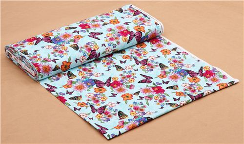aqua blue flower and butterfly fabricTimeless Treasures 'Carly Floral'  5