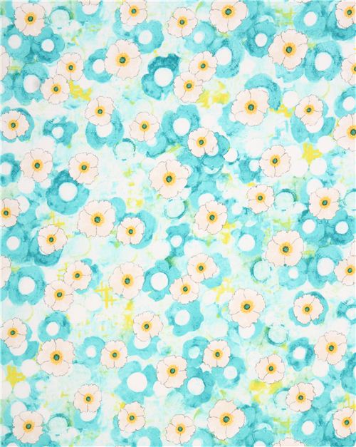 aqua blue flower fabric 'Spring All-Over' Aqua Michael Miller USA ...