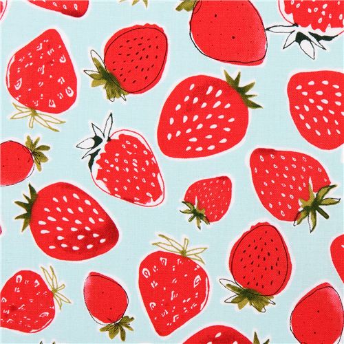 aqua blue strawberry fruit fabric Robert Kaufman Metro Market Fabric by ...