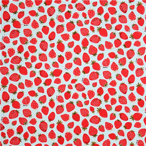 aqua blue strawberry fruit fabric Robert Kaufman Metro Market Fabric by ...