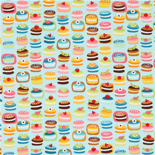aqua fabric colourful macaroons Robert Kaufman kawaii 2