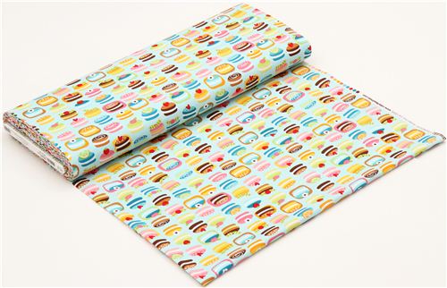 aqua fabric colourful macaroons Robert Kaufman kawaii 3