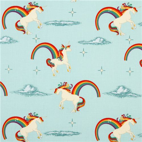 aqua fairy tale fabric Riley Blake Unicorns & Rainbows Fabric by Riley ...