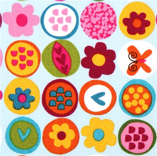 aqua flower circle fabric Flamingo Fling Northcott Studio 1