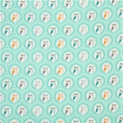 aqua owl flannel fabric by Michael Miller USA 2
