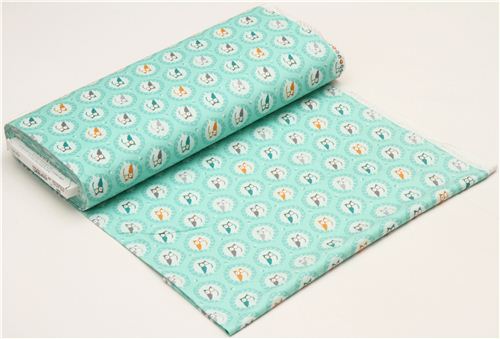 aqua owl flannel fabric by Michael Miller USA 3