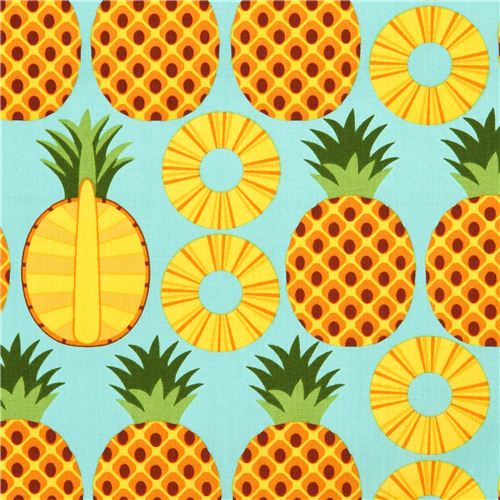 aqua pineapple fruit fabric Timeless Treasures from the USA 1