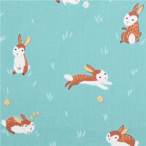aqua rabbit animal Clothworks organic fabric Critter Patch 1