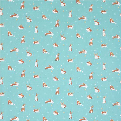 aqua rabbit animal Clothworks organic fabric Critter Patch - modeS4u