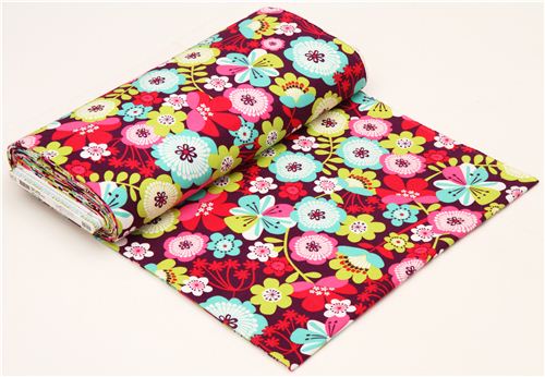 aubergine flannel fabric with big flowers par Robert Kaufman 3