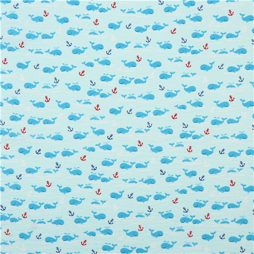 baby blue maritime whale poplin fabric by Cosmo from Japan Fabric by ...