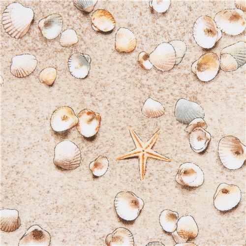 beach seashell light brown Landscape Medley fabric by Elizabeth's Studio Fabric