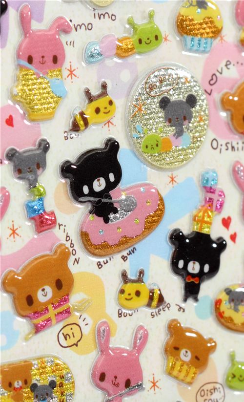bear glitter sponge sticker Japan kawaii - modeS4u