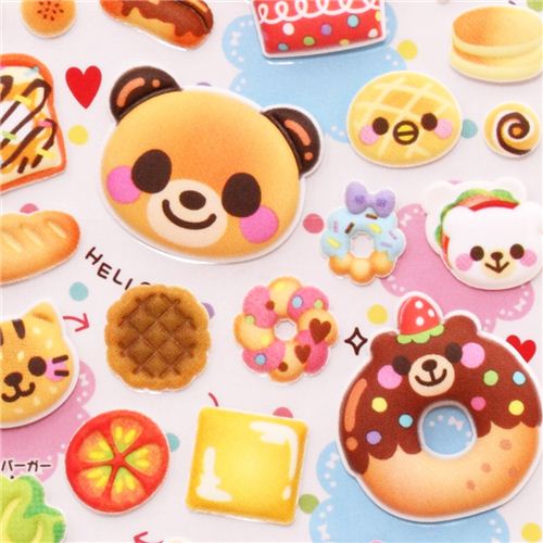 bear rabbit donut pastry bread sponge stickers Q-Lia Japan - Sticker ...