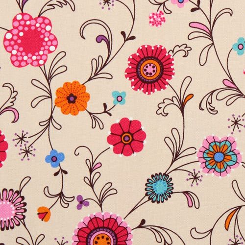 beautiful beige flower Japanese canvas fabric 1