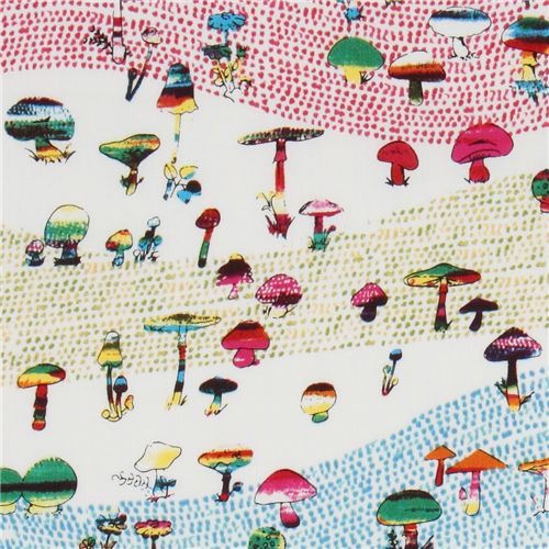 beautiful designer fabric colourful mushrooms Japan 1