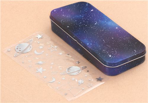 beautiful space themed pencil case tin case with sticker  