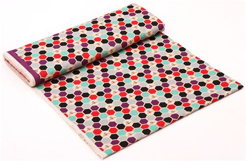 bee echino Canvas fabric black red bee honeycomb 3