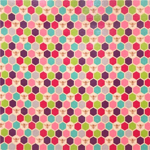 bee echino Canvas fabric purple pink bee honeycomb 2