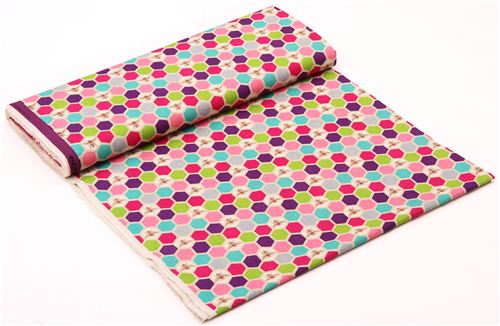 bee echino Canvas fabric purple pink bee honeycomb 3