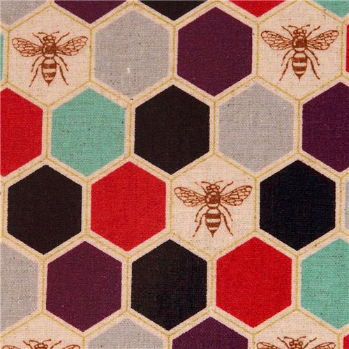bee echino Canvas laminate fabric black red honeycomb 1