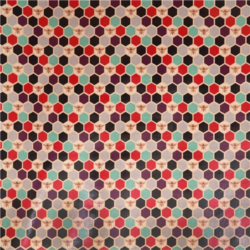 bee echino Canvas laminate fabric black red honeycomb 2