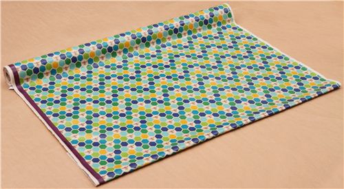 bee echino Canvas laminate fabric blue green honeycomb 3