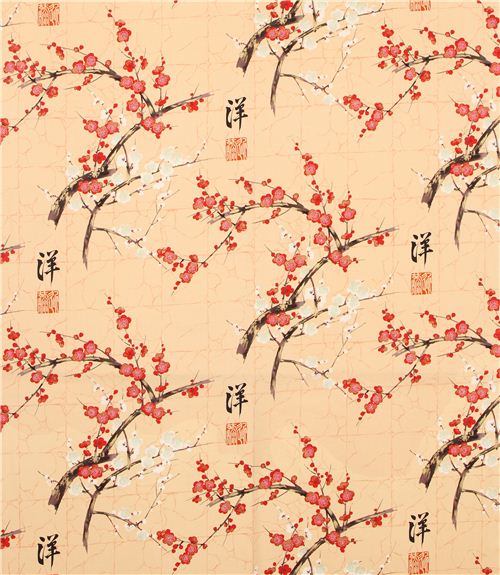 beige Alexander Henry Japanese flower fabric with gold 2