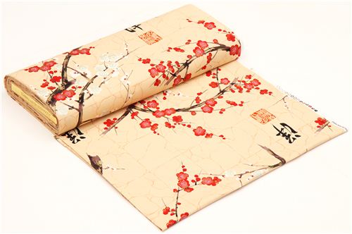 beige Alexander Henry Japanese flower fabric with gold 3