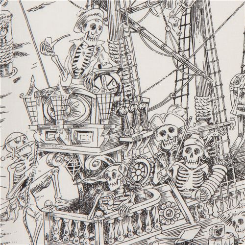 Skelewags Pirate Skeletons Illustration Monochrome Fabric
