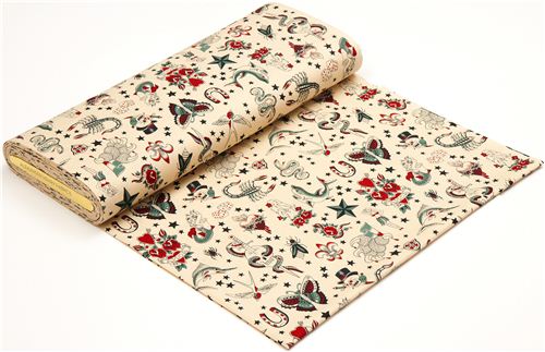 beige Alexander Henry fabric with tattoo paintings 3