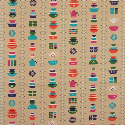 beige Canvas pans dishes fabric by Kokka 2