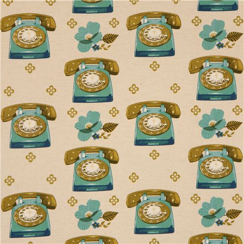 beige Canvas Telefon Blumen Stoff von Kokka aus Japan 2