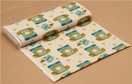 beige Canvas Telefon Blumen Stoff von Kokka aus Japan 3