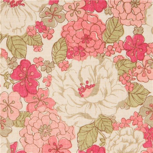 beige Dobby flower fabric by Kokka Fabric