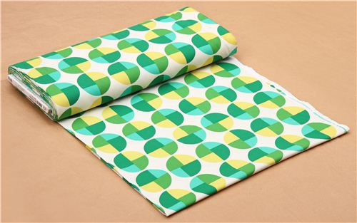 beige Geo Pop green circle canvas fabric Robert Kaufman USA 6