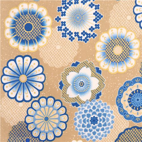 beige Japanese flower Asia fabric Robert Kaufman Satsuki 2