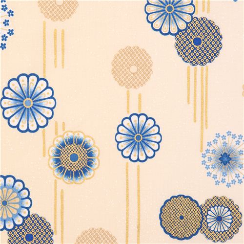 beige Japanese flower Asia fabric Robert Kaufman Satsuki Fabric by ...