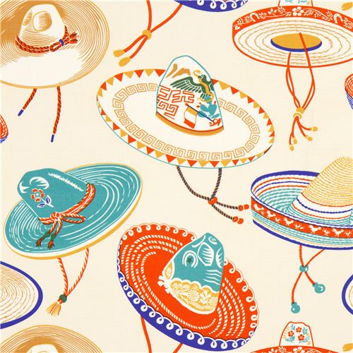 beige Mexican Sombrero hat fabric by Alexander Henry 1