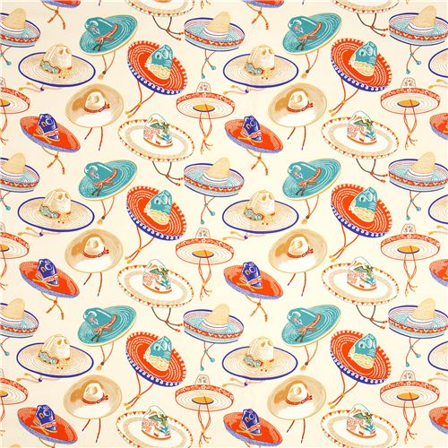 beige Mexican Sombrero hat fabric by Alexander Henry 2