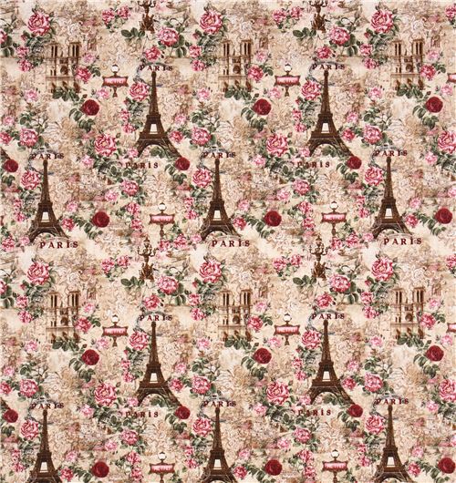 beige Paris Eiffel Tower roses Vintage fabric Timeless Treasures 4