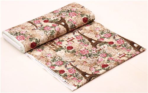 beige Paris Eiffel Tower roses Vintage fabric Timeless Treasures 5