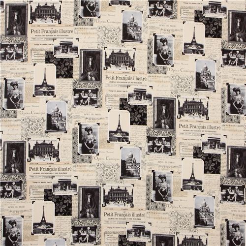 beige Paris in spring laminate fabric Timeless Treasures 2