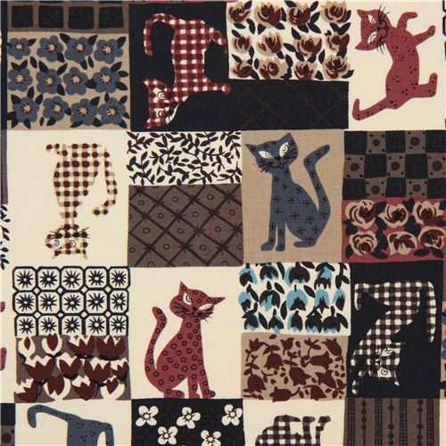 beige Patchwork cat animal fabric by Alexander Henry Fabric