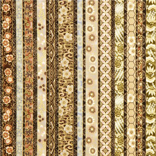 beiger Robert Kaufman Stoff mit Blumen & Gold USA 2